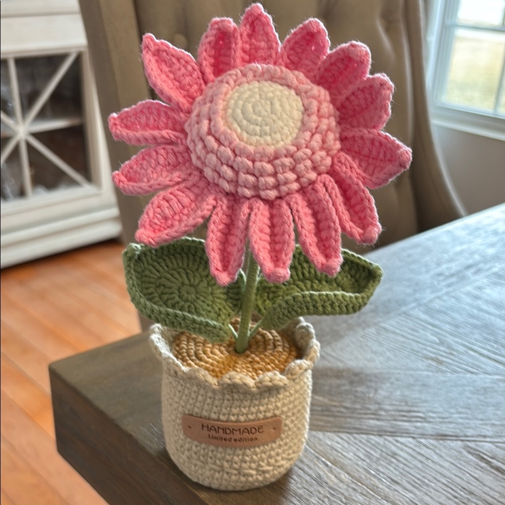 Handmade Crochet Pink Flower Decor